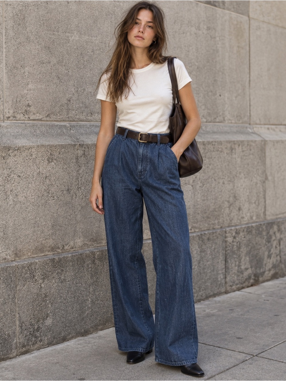 Jenni Kayne High Rise Wide Leg Denim Trouser Jeans 100% Cotton Size 2